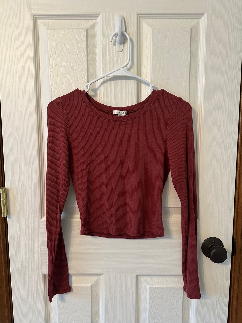 Bozzolo Ribbed Long-Sleeve Crop Top - Wine
